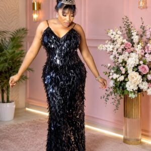 Paillette Maxi Dress In Black Ft All-over Sequins & Fringe Detailing